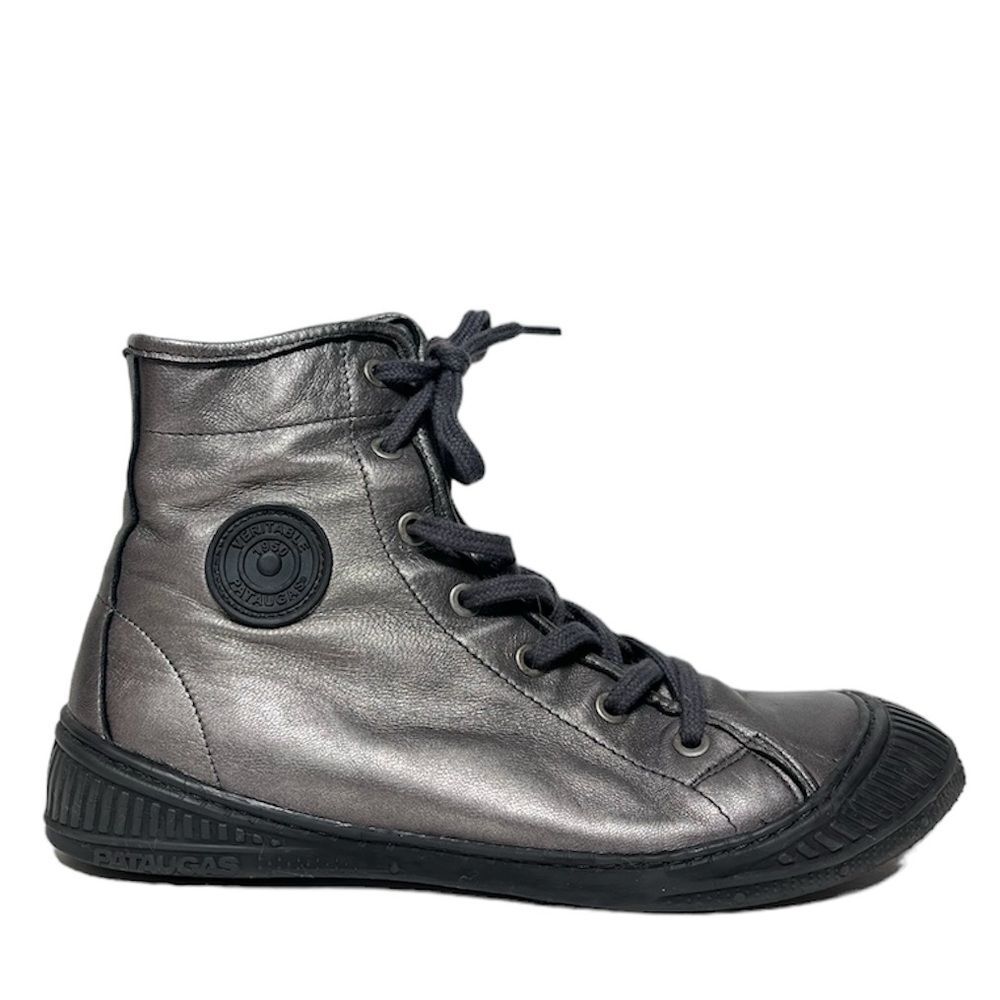 Pataugasn Rocker High Top Leather Sneakers in Gun Metal Grey 38